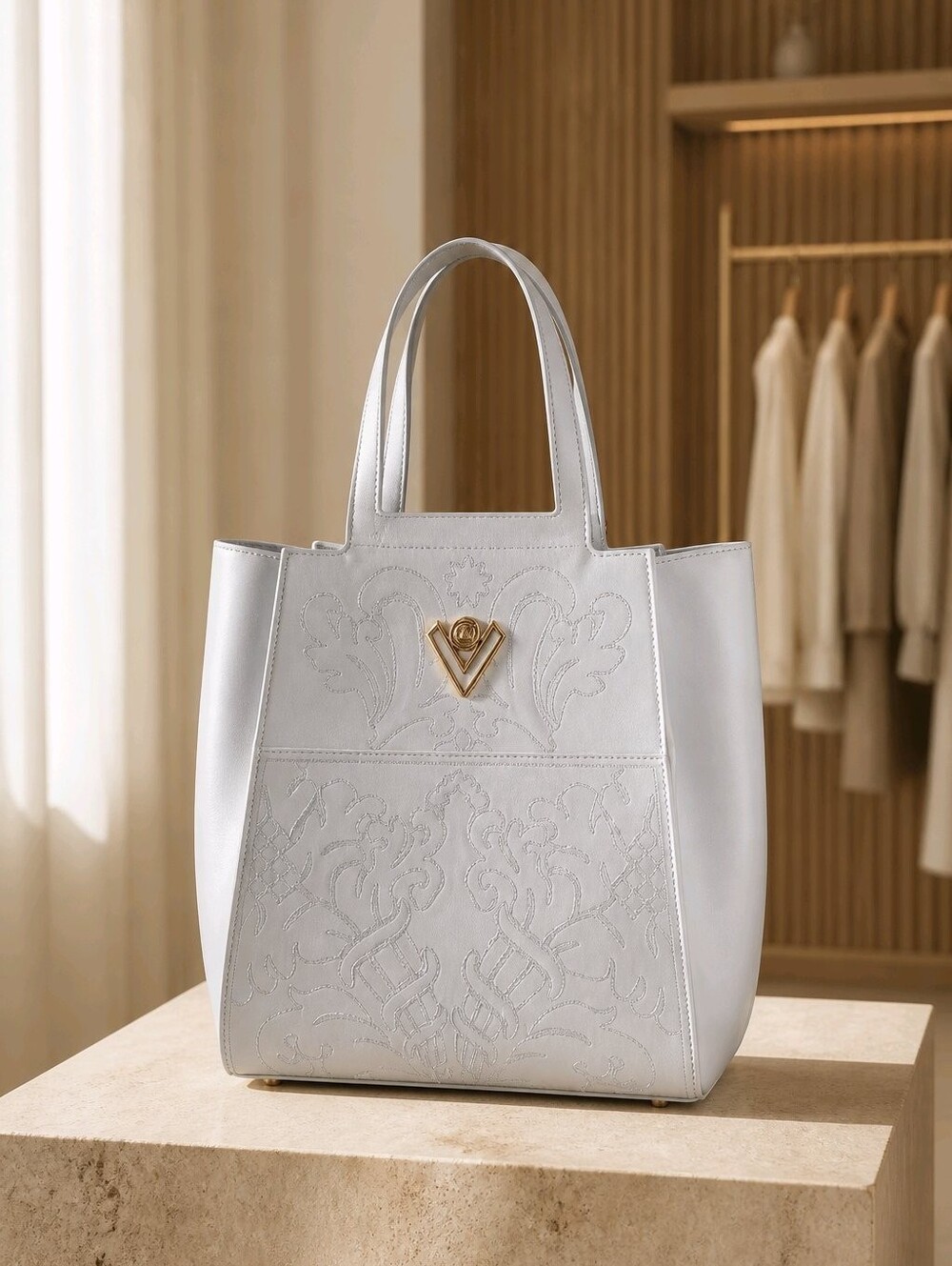 VALENTINO ORLANDI CALFSKIN ITALIAN PERLALIZED KALF LEATHER TOTE BAG